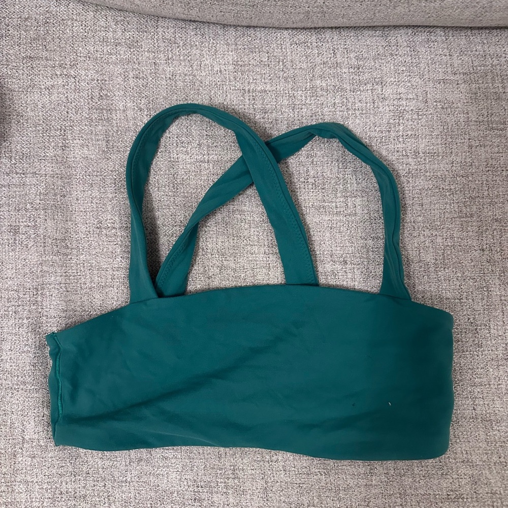 Green, square neck, cross-back Sports Bra